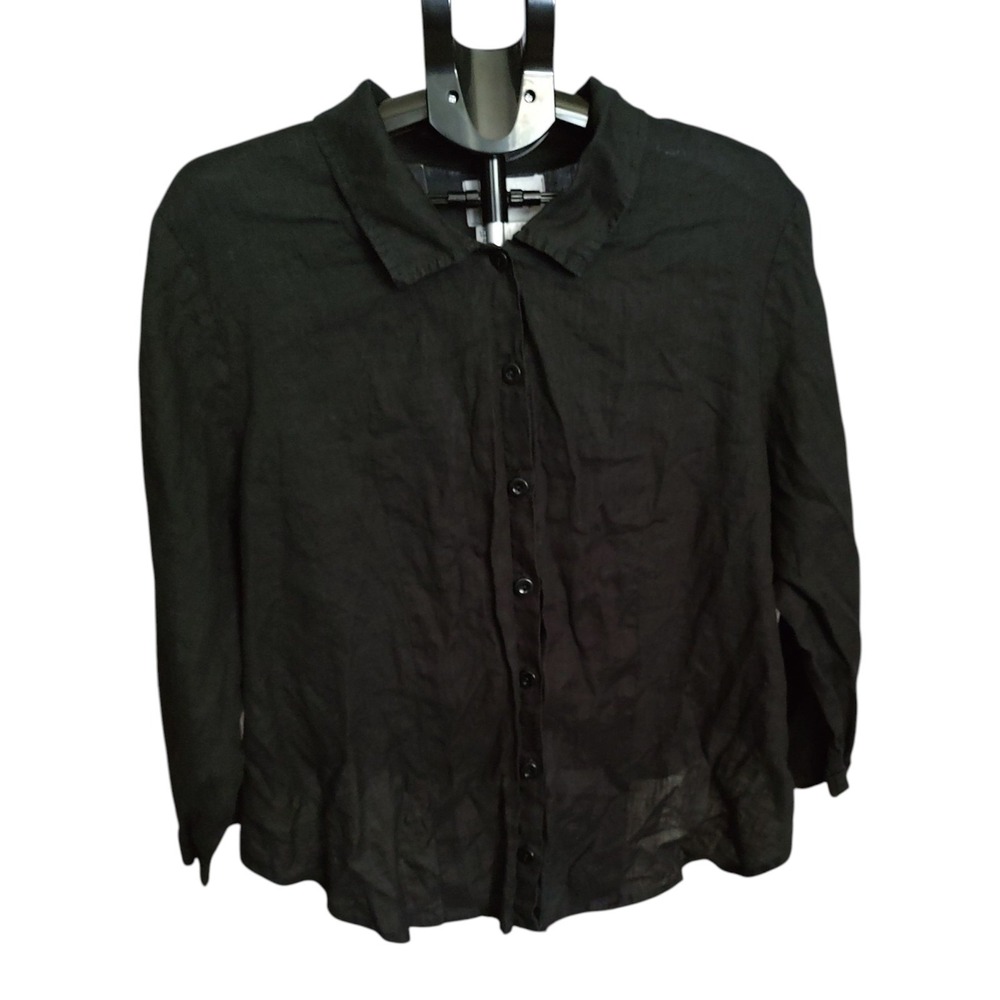 FLAX Linen Black Collared Button Up Size 1G 18-20 Women's Top Lagenlook Capsule